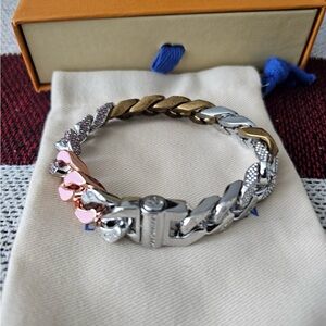 Louis Vuitton Gold and Silver Bracelet with Pink Accents